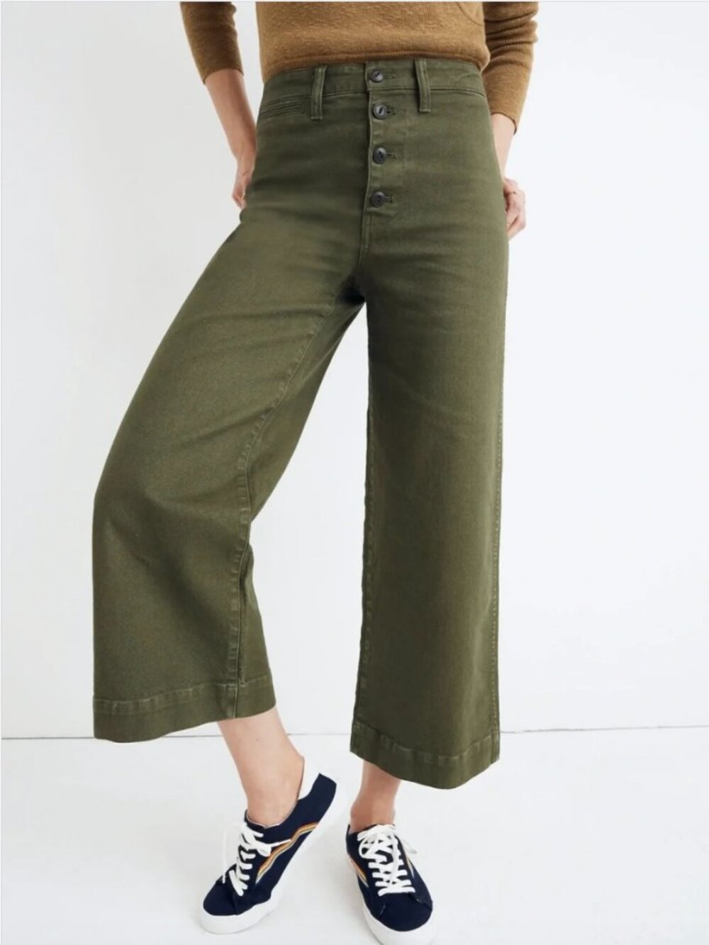 MADEWELL The Emmett Slim Cropped Wide Leg Jeans: Button Front Edition 25P Green